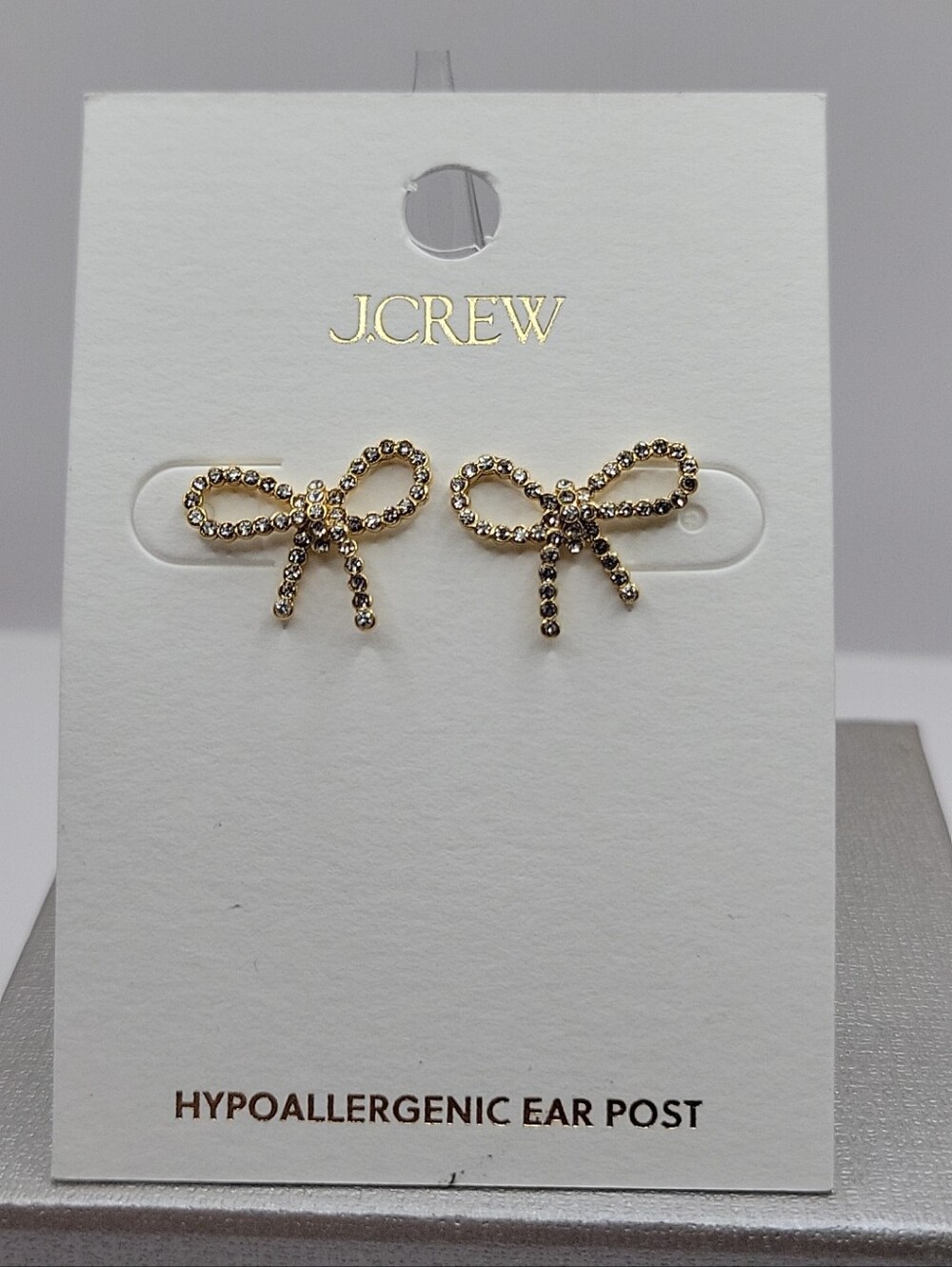 J. Crew Nwt Perfect Gold Bow Crystal Stud Earrings. Party, Classic, Fun